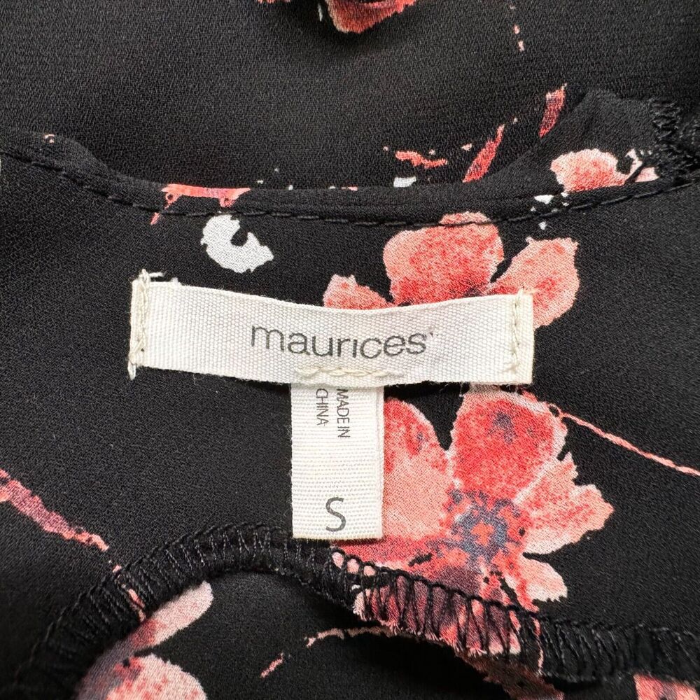 Maurices Floral Tank Sz S Black Peach Yellow Ruffled neck spaghetti straps - Picture 7 of 9